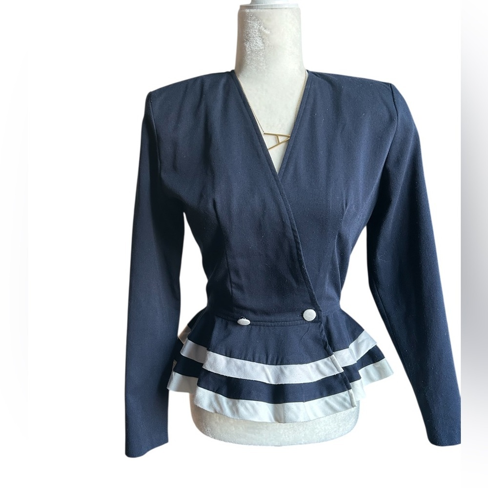 Sophisticate Navy Peplum Blazer Size XS | Structured Tailored Jacket - Picture 8 of 12
